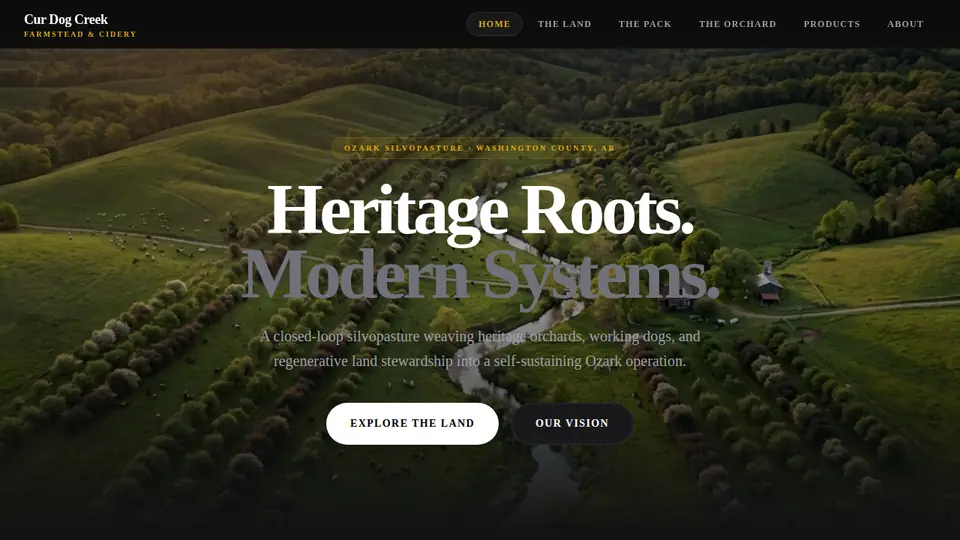 Homepage of Cur Dog Creek Cidery and Farmstead.