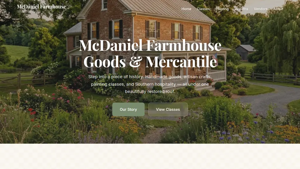 Homepage of McDaniel Farmhouse.