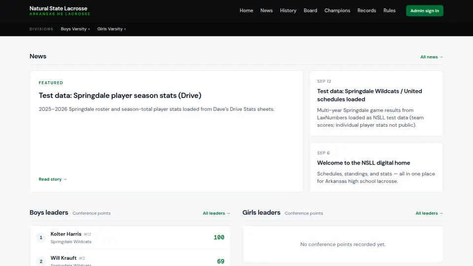 Homepage of the Natural State Lacrosse League.