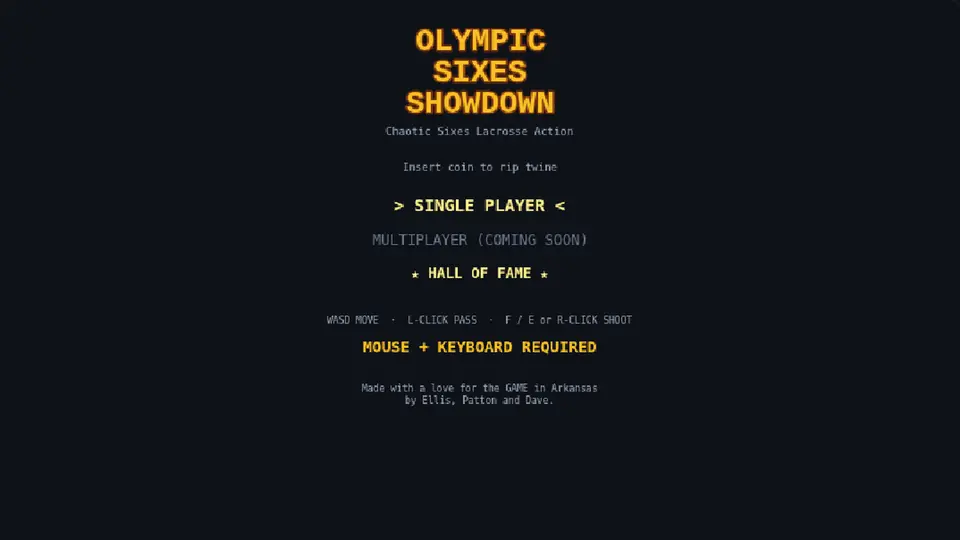 Title screen of Olympic Sixes Showdown, the OlySixes game.