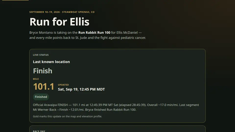 Homepage of Run for Ellis.